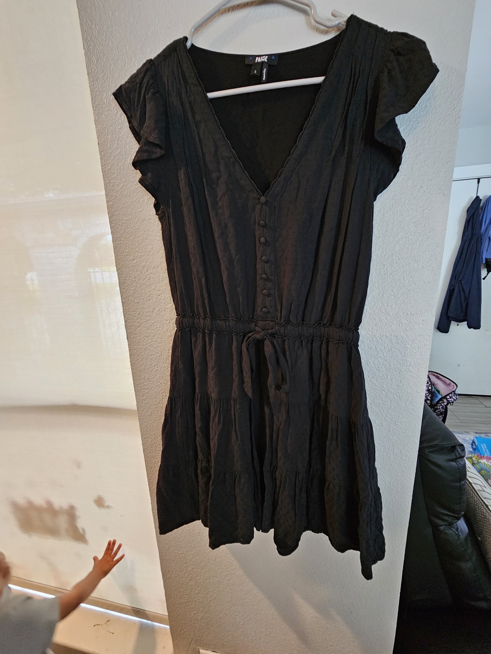 PAIGE Black V-Neck Button-Front Tunic with Tie Waist